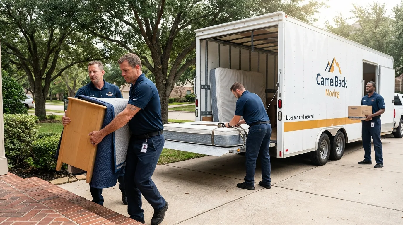 Crew loading residential truck for cross-state move from Happy Valley, OR
