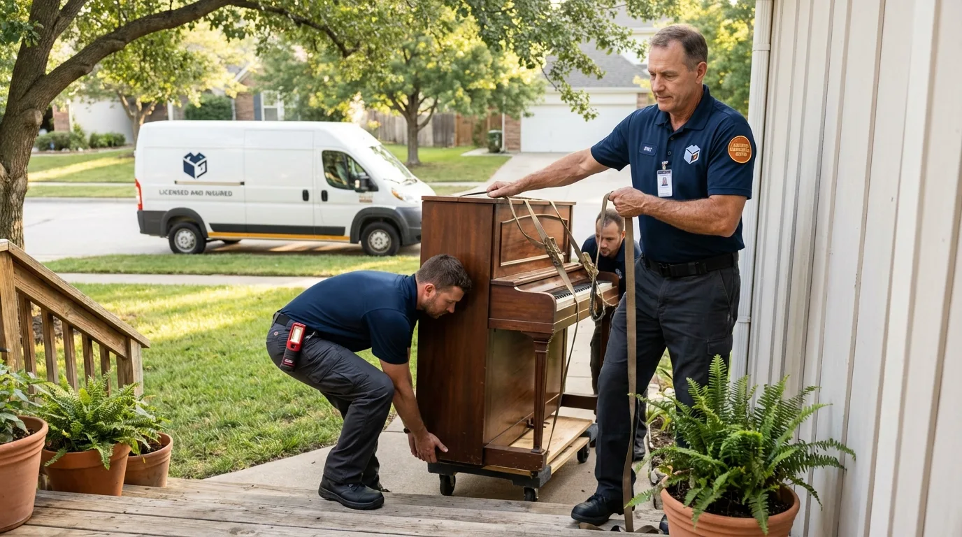Licensed piano movers securing grand piano in Happy Valley, OR